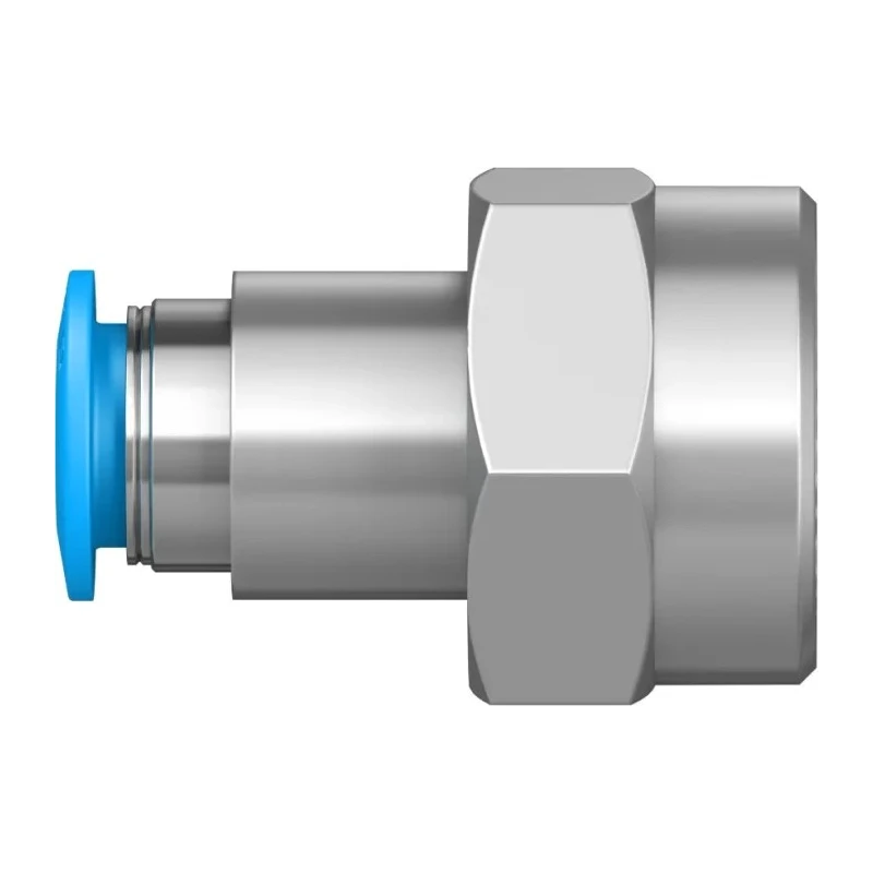 Festo Pneumatic Fitting Brass Nickel Finish Push-In Tube 8mm Female G Thread 3/8 in 14 bar QSF-3/8-8-B