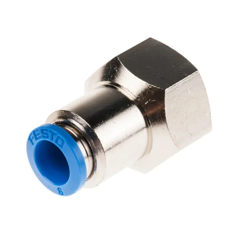 Festo Pneumatic Fitting Brass Nickel Finish Push-In Tube 8mm Female G Thread 3/8 in 14 bar QSF-3/8-8-B