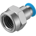 Festo Pneumatic Fitting Brass Nickel Finish Push-In Tube 8mm Female G Thread 3/8 in 14 bar QSF-3/8-8-B
