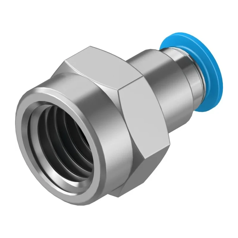 Festo Pneumatic Fitting Brass Nickel Finish Push-In Tube 8mm Female G Thread 3/8 in 14 bar QSF-3/8-8-B