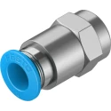 Festo Pneumatic Fitting 8mm Push-in Female Threaded-to-Tube, 1/8 in G Thread, Brass Nickel Finish QSF-1/8-8-B