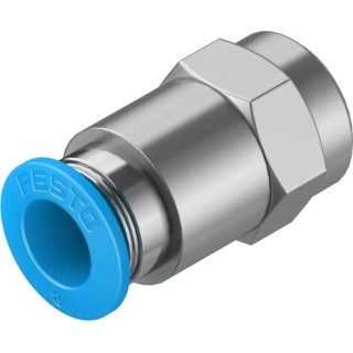 Festo Pneumatic Fitting 8mm Push-in Female Threaded-to-Tube, 1/8 in G Thread, Brass Nickel Finish QSF-1/8-8-B