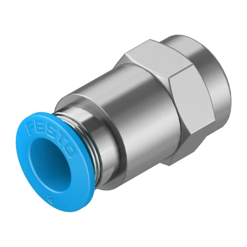 Festo Pneumatic Fitting 8mm Push-in Female Threaded-to-Tube, 1/8 in G Thread, Brass Nickel Finish QSF-1/8-8-B