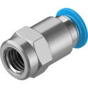 Festo Pneumatic Fitting 8mm Push-in Female Threaded-to-Tube, 1/8 in G Thread, Brass Nickel Finish QSF-1/8-8-B