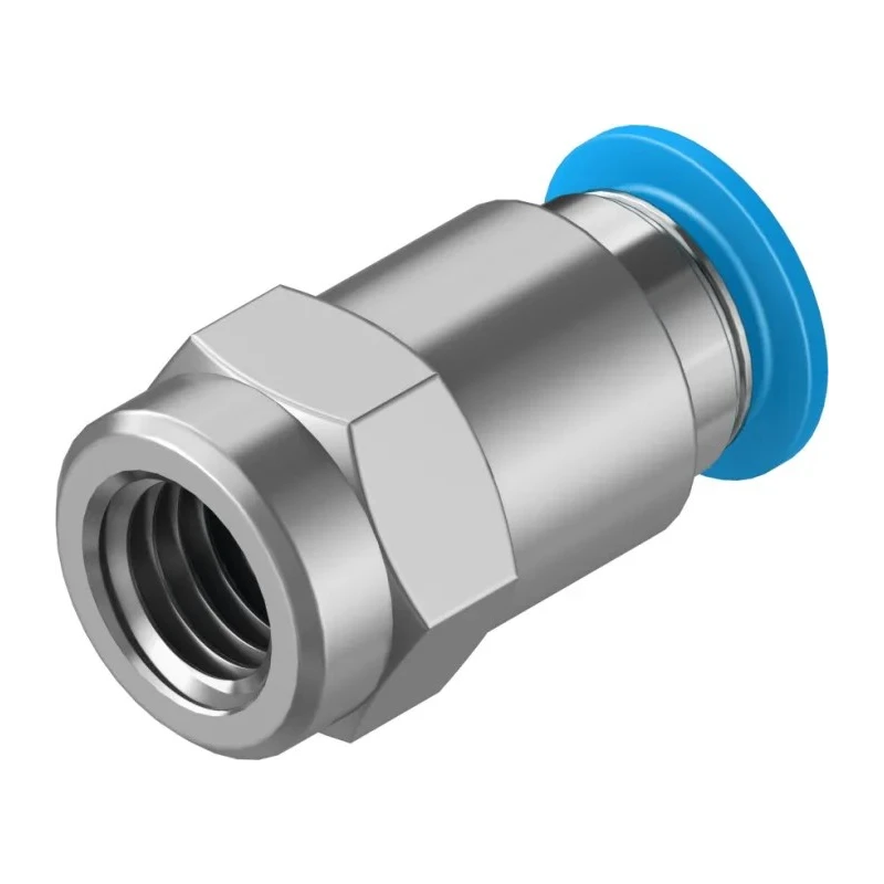 Festo Pneumatic Fitting 8mm Push-in Female Threaded-to-Tube, 1/8 in G Thread, Brass Nickel Finish QSF-1/8-8-B