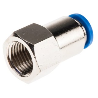 Festo Pneumatic Fitting QSF Series Brass 8mm Push-In, Female G 1/4 Threaded-to-Tube Nickel Finish QSF-1/4-8-B