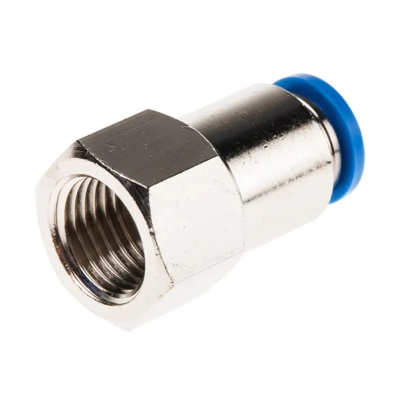 Festo Pneumatic Fitting QSF Series Brass 8mm Push-In, Female G 1/4 Threaded-to-Tube Nickel Finish QSF-1/4-8-B