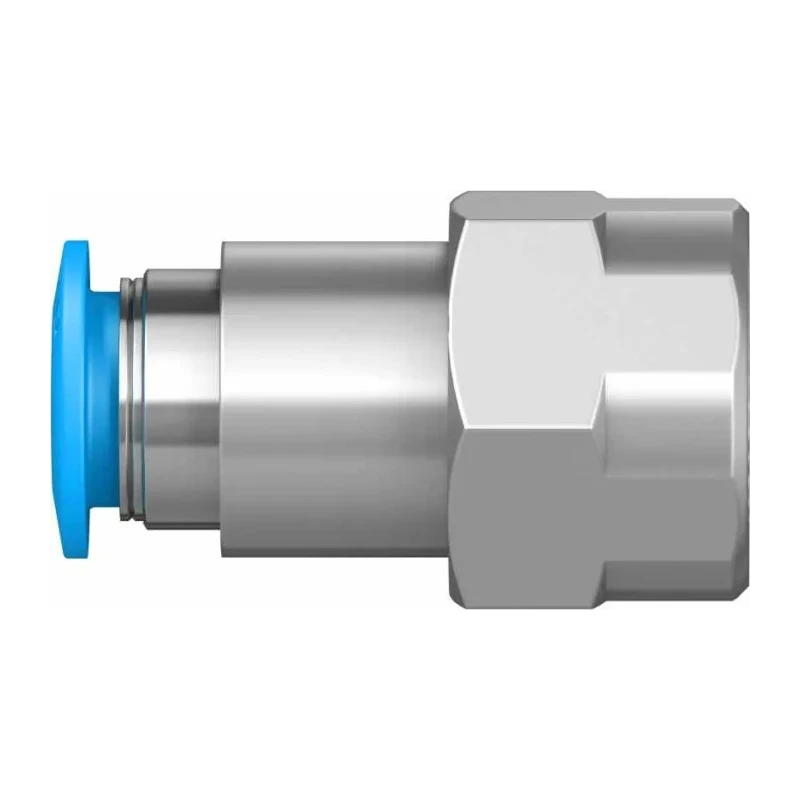Festo Pneumatic Fitting QSF Series Brass 8mm Push-In, Female G 1/4 Threaded-to-Tube Nickel Finish QSF-1/4-8-B
