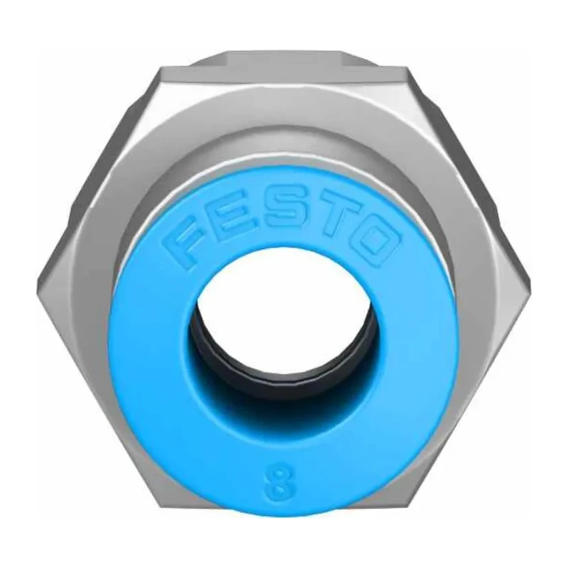 Festo Pneumatic Fitting QSF Series Brass 8mm Push-In, Female G 1/4 Threaded-to-Tube Nickel Finish QSF-1/4-8-B