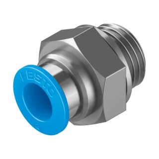 Festo Pneumatic Fitting Brass 8mm Push-in Tube, 1/4 in G Male Thread, Nickel Finish QS-G1/4-8-I