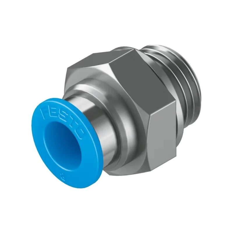 Festo Pneumatic Fitting Brass 8mm Push-in Tube, 1/4 in G Male Thread, Nickel Finish QS-G1/4-8-I