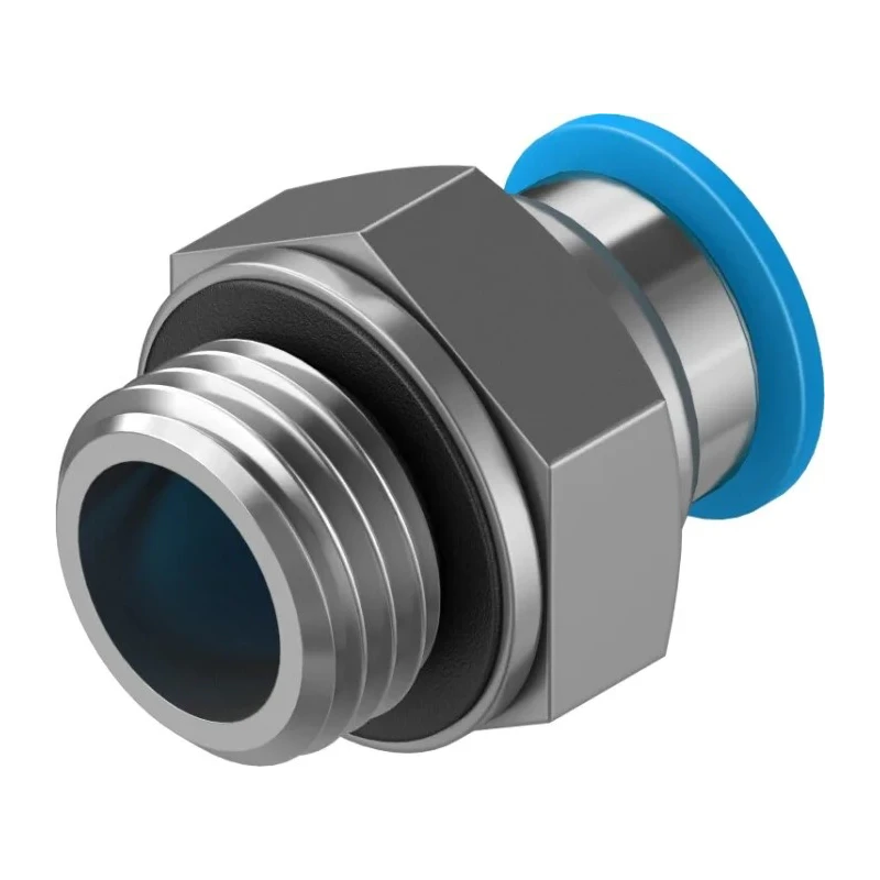 Festo Pneumatic Fitting Brass 8mm Push-in Tube, 1/4 in G Male Thread, Nickel Finish QS-G1/4-8-I
