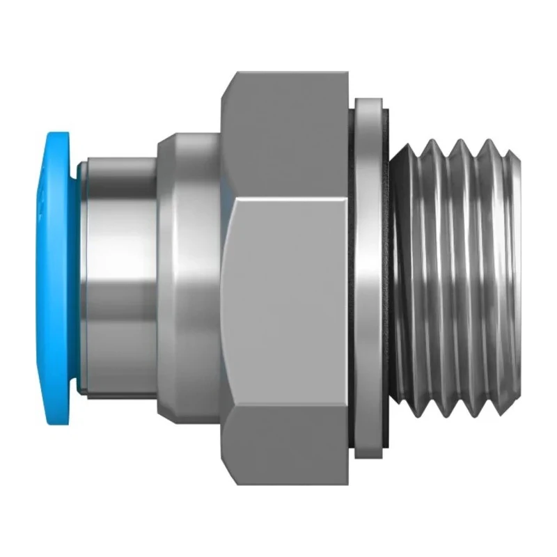 Festo Pneumatic Fitting Brass 8mm Push-in Tube, 1/4 in G Male Thread, Nickel Finish QS-G1/4-8-I