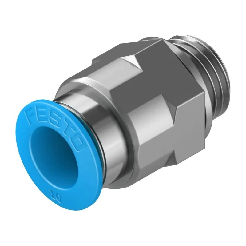 Festo Pneumatic Fitting QS Series 10mm Push-in Tube, Male G1/4 Thread, Brass Nickel Finish QS-G1/4-10