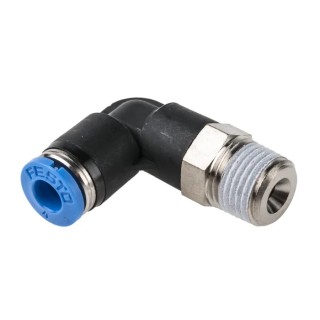 Festo Pneumatic Elbow Fitting, Nickel Plated Brass, Male Thread R 1/8 in to 4 mm Push-In, 90 Degree, Max 14 Bar QSL-1/8-4