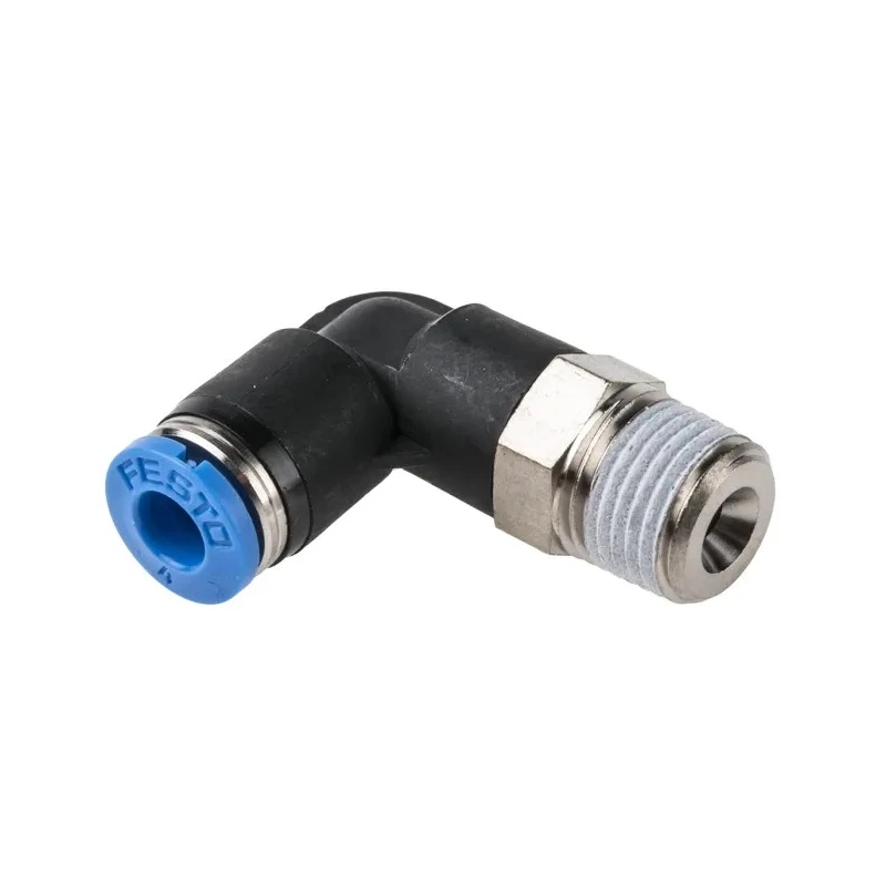 Festo Pneumatic Elbow Fitting, Nickel Plated Brass, Male Thread R 1/8 in to 4 mm Push-In, 90 Degree, Max 14 Bar QSL-1/8-4