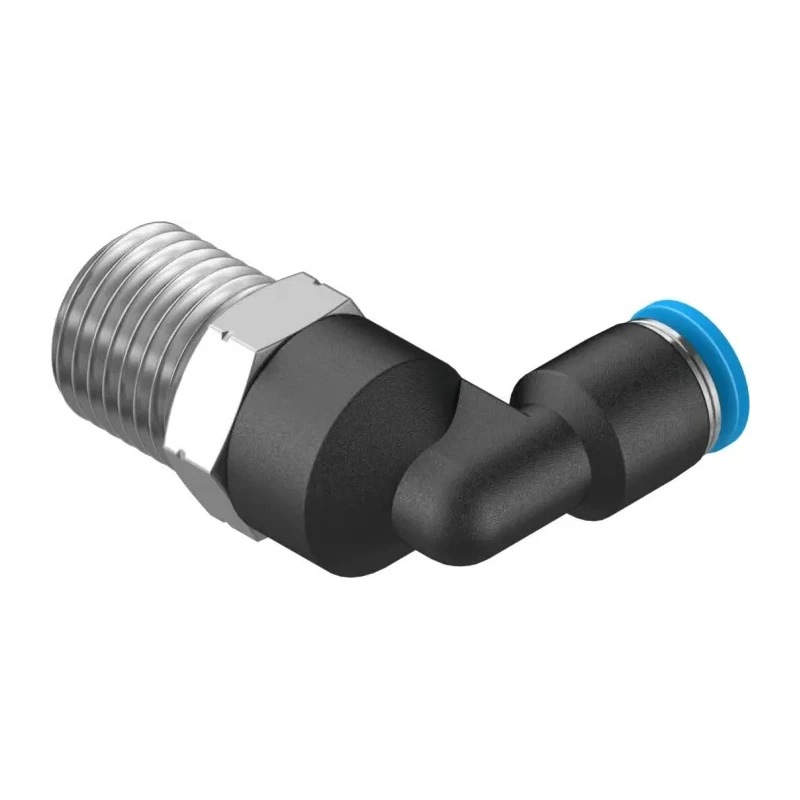Festo Nickel Plated Brass Pneumatic Fitting Male R 1/4 in Thread, Push-in 4mm Tube Connection, 90° Elbow QSL-1/4-4