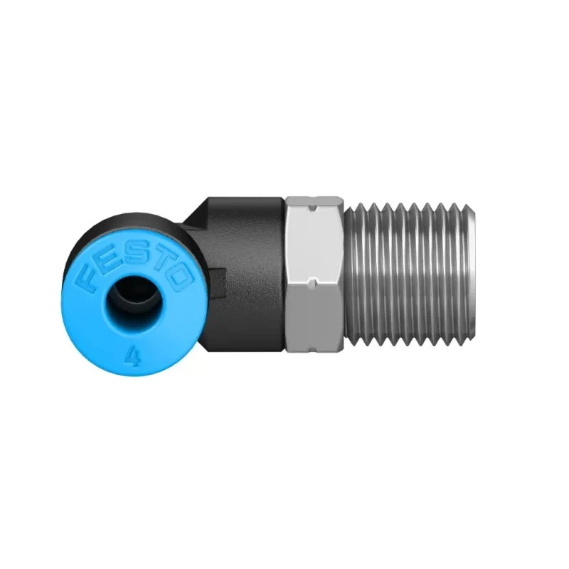 Festo Pneumatic Elbow Fitting, Nickel Plated Brass, Male Thread R 1/8 in to 4 mm Push-In, 90 Degree, Max 14 Bar QSL-1/8-4