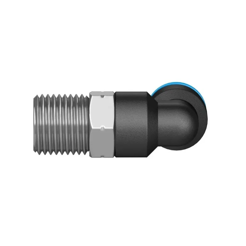 Festo Pneumatic Elbow Fitting, Nickel Plated Brass, Male Thread R 1/8 in to 4 mm Push-In, 90 Degree, Max 14 Bar QSL-1/8-4
