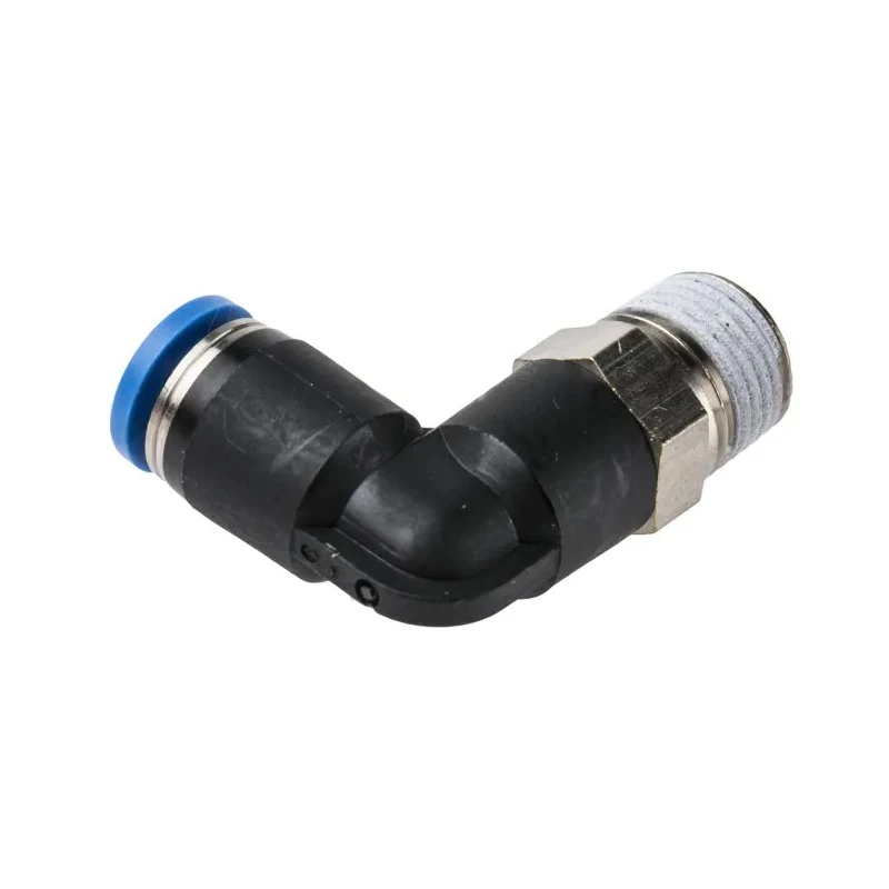 Festo Pneumatic Elbow Fitting, Nickel Plated Brass, Male Thread R 1/8 in to 4 mm Push-In, 90 Degree, Max 14 Bar QSL-1/8-4