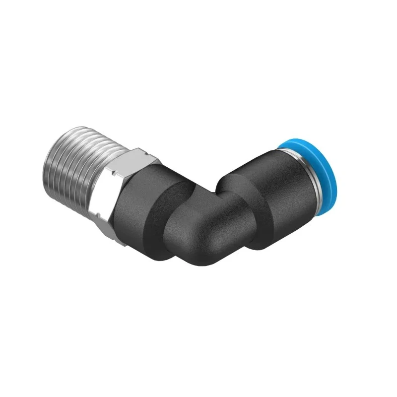 Festo Pneumatic Elbow Fitting, Nickel Plated Brass, Male Thread R 1/8 in to 4 mm Push-In, 90 Degree, Max 14 Bar QSL-1/8-4