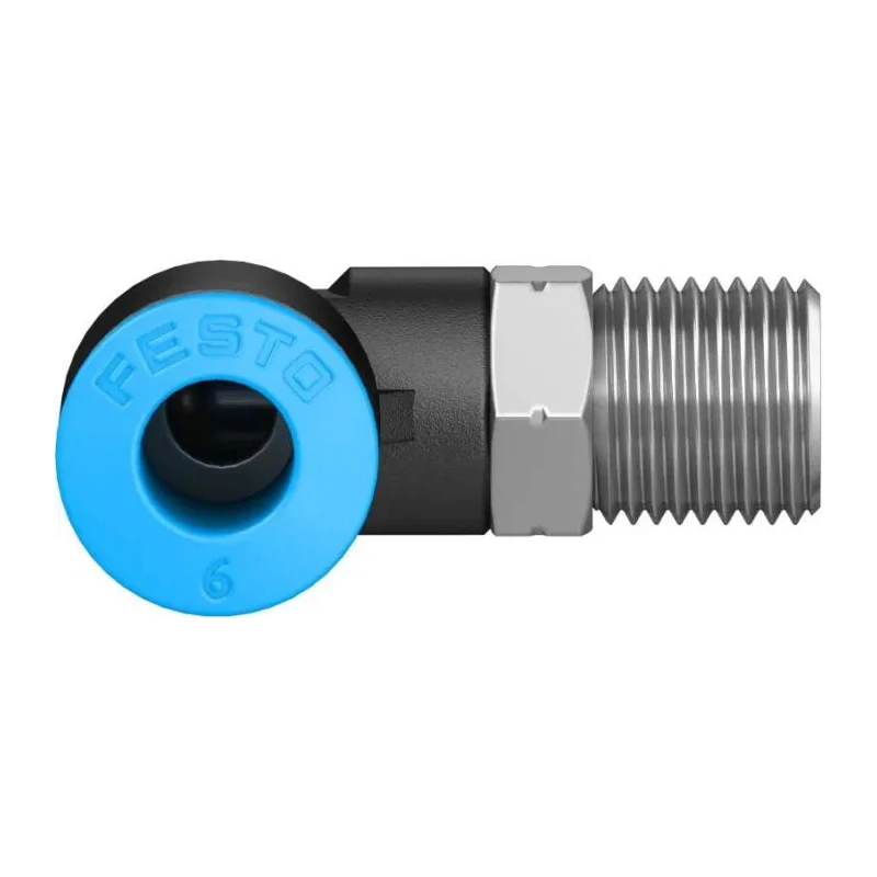 Festo Nickel Plated Brass Pneumatic Fitting Male R 1/8 in Threaded-to-Tube 6mm Push-in QSL-1/8-6