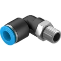 Festo Nickel Plated Brass Pneumatic Fitting, R 1/8 in Threaded-to-Tube, 8mm Push-in, 90° Angle QSL-1/8-8