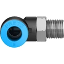 Festo Nickel Plated Brass Pneumatic Fitting, R 1/8 in Threaded-to-Tube, 8mm Push-in, 90° Angle QSL-1/8-8