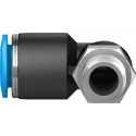 Festo Nickel Plated Brass Pneumatic Fitting, R 1/8 in Threaded-to-Tube, 8mm Push-in, 90° Angle QSL-1/8-8