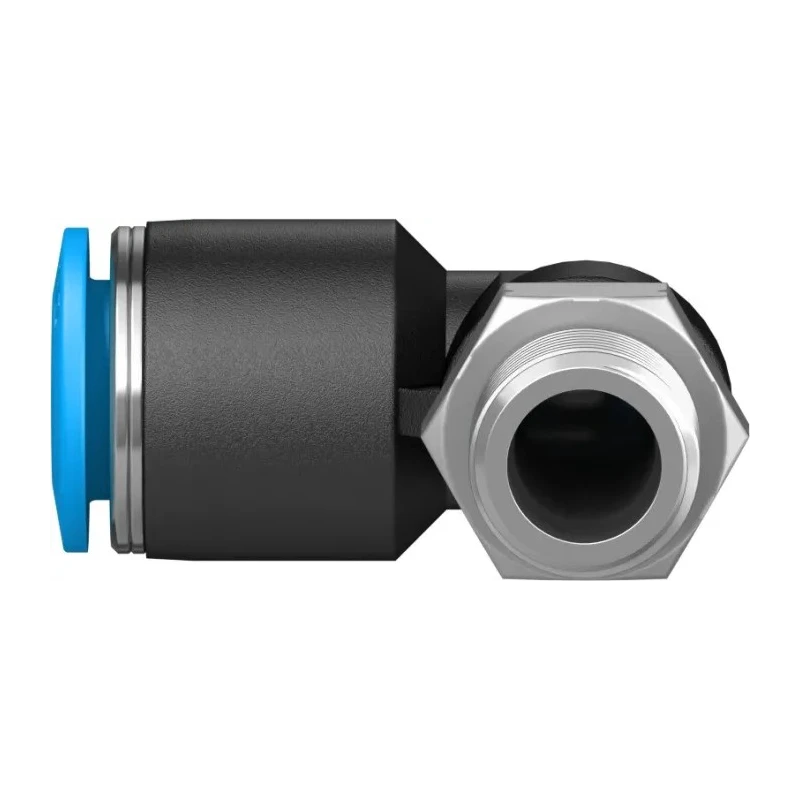 Festo Nickel Plated Brass Pneumatic Fitting, R 1/8 in Threaded-to-Tube, 8mm Push-in, 90° Angle QSL-1/8-8