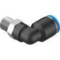 Festo Nickel Plated Brass Pneumatic Fitting, R 1/8 in Threaded-to-Tube, 8mm Push-in, 90° Angle QSL-1/8-8