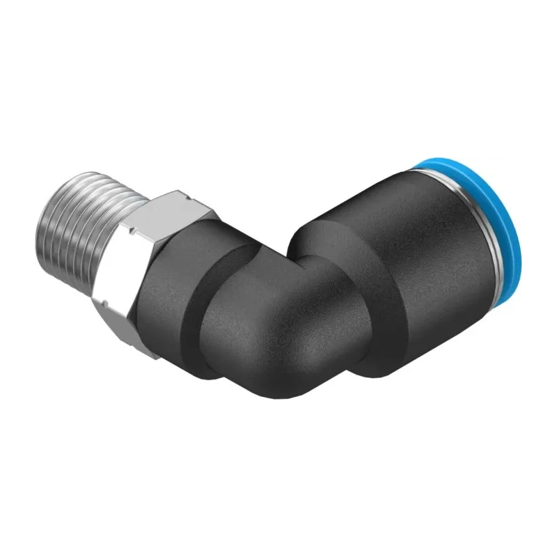 Festo Nickel Plated Brass Pneumatic Fitting, R 1/8 in Threaded-to-Tube, 8mm Push-in, 90° Angle QSL-1/8-8