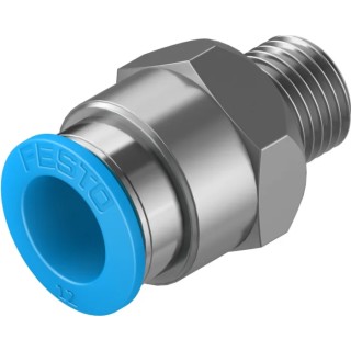 Festo Pneumatic Fitting 12mm Push-in Male Threaded-to-Tube Connector 1/4 in R Nickel Finish QS-1/4-12