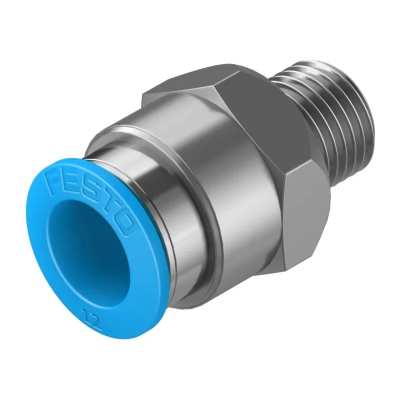 Festo Pneumatic Fitting 12mm Push-in Male Threaded-to-Tube Connector 1/4 in R Nickel Finish QS-1/4-12