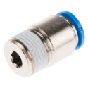 Festo Pneumatic Fitting Push-In, Brass Nickel Finish, 10 mm Tube to Male R 3/8 Thread QS-3/8-10-I