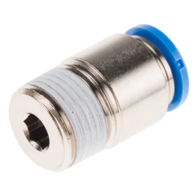 Festo Pneumatic Fitting Push-In, Brass Nickel Finish, 10 mm Tube to Male R 3/8 Thread QS-3/8-10-I