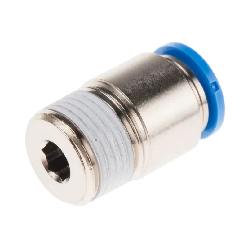 Festo Pneumatic Fitting Push-In, Brass Nickel Finish, 10 mm Tube to Male R 3/8 Thread QS-3/8-10-I