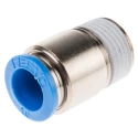 Festo Pneumatic Fitting Push-In, Brass Nickel Finish, 10 mm Tube to Male R 3/8 Thread QS-3/8-10-I