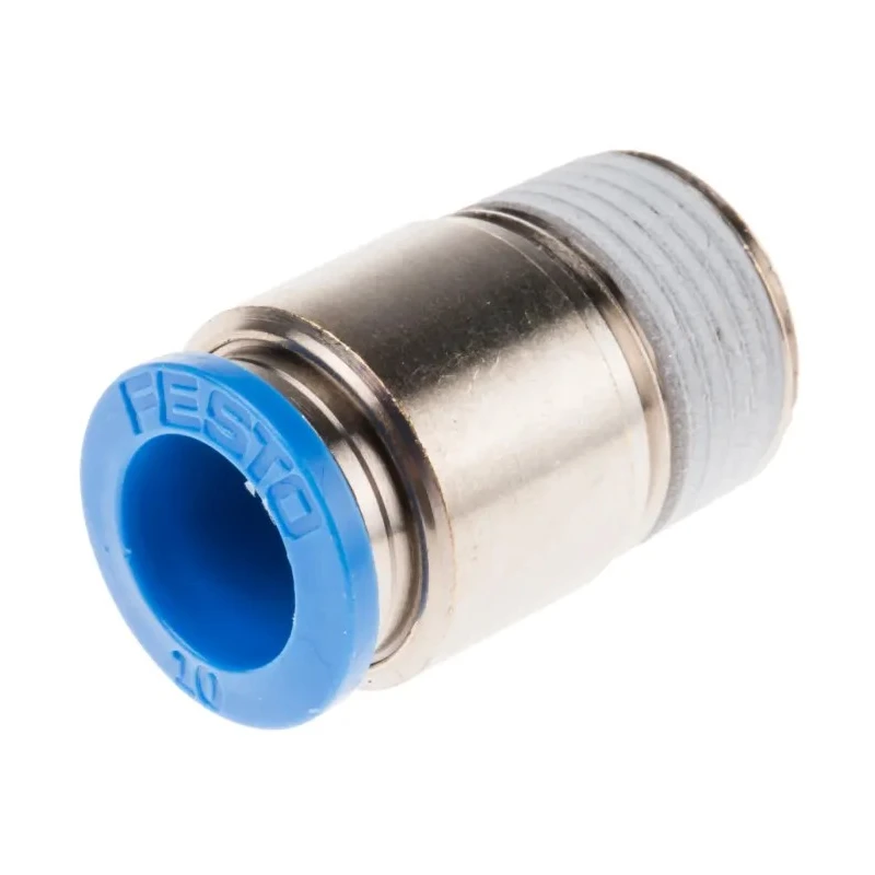 Festo Pneumatic Fitting Push-In, Brass Nickel Finish, 10 mm Tube to Male R 3/8 Thread QS-3/8-10-I