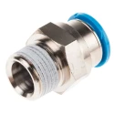 Festo Pneumatic Push-In Straight Threaded Fitting 12mm Tube, Male R 3/8 Thread, Brass Nickel-Plated QS-3/8-12