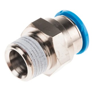 Festo Pneumatic Push-In Straight Threaded Fitting 12mm Tube, Male R 3/8 Thread, Brass Nickel-Plated QS-3/8-12