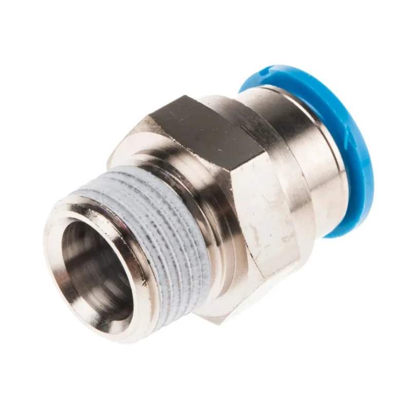 Festo Pneumatic Push-In Straight Threaded Fitting 12mm Tube, Male R 3/8 Thread, Brass Nickel-Plated QS-3/8-12