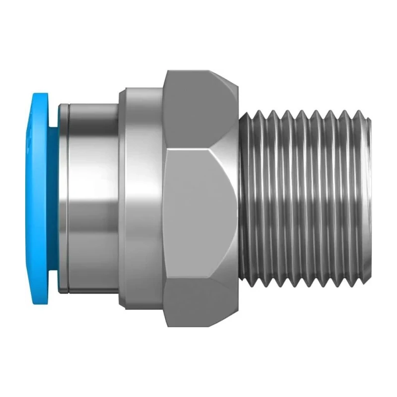 Festo Pneumatic Push-In Straight Threaded Fitting 12mm Tube, Male R 3/8 Thread, Brass Nickel-Plated QS-3/8-12