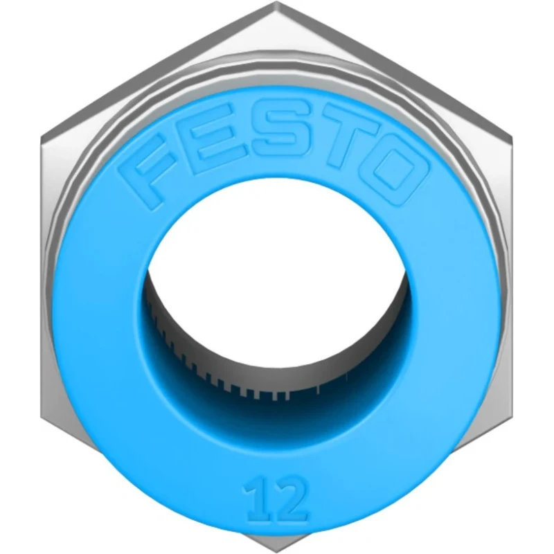 Festo Pneumatic Push-In Straight Threaded Fitting 12mm Tube, Male R 3/8 Thread, Brass Nickel-Plated QS-3/8-12