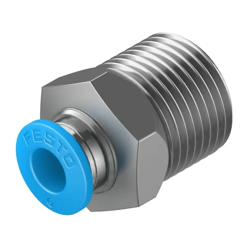 Festo Pneumatic Fitting 12mm Push-in Male Threaded-to-Tube Nickel Finish Brass 3/8 in R QS-3/8-6