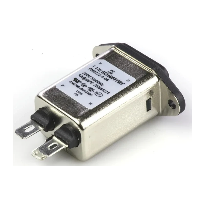 Schaffner 250V AC 1A Panel Mount IEC Filter Male with Faston Termination FN9222-1-06