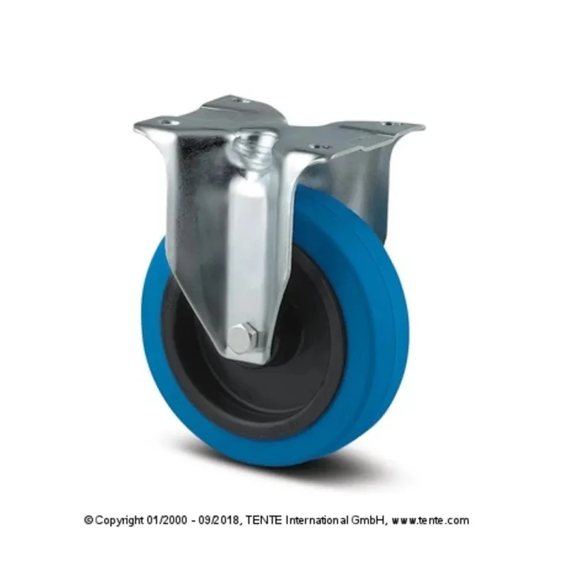 Tente Fixed Castor Wheel, 250 kg Load Capacity, 125 mm Diameter, Rubber Tread, Roller Bearing Hub 3478UFR125P62BLUE