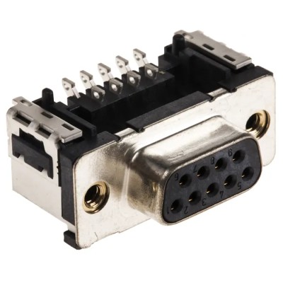 Provertha TMC 9 Way Right Angle 2.74 mm Pitch Surface D-Sub Connector with 4-40 UNC Insert Female 154236