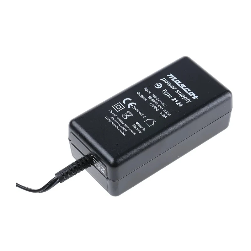 Mascot 15W 12V DC AC/DC Adapter with 2.1 x 5.5 x 12 mm and 2.5 x 5.5 x 12 mm Female Coaxial Plug Snap Lock, Model 2124000043
