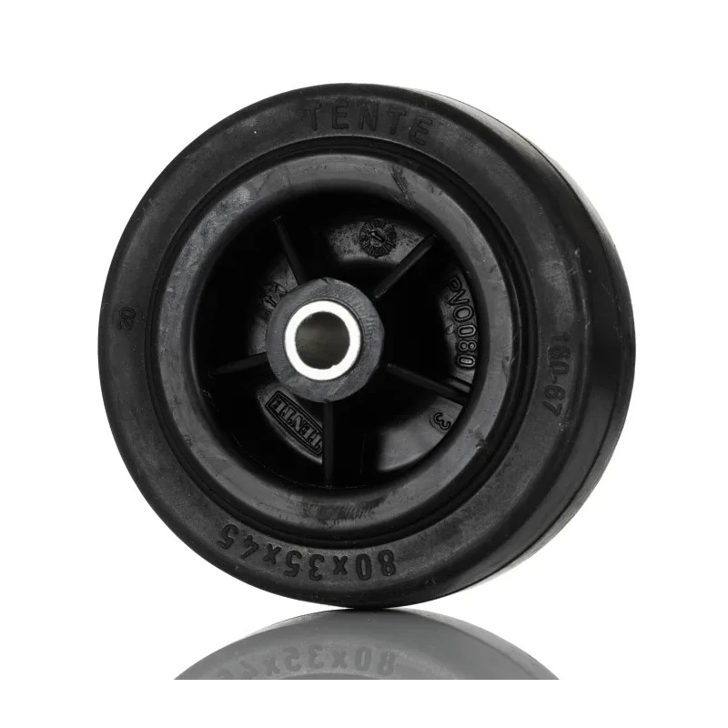 Tente Black Rubber Trolley Wheel, 70 kg Load Capacity, 80 mm Diameter, 35 mm Width, Plain Bore Hub PVO080-12LM44